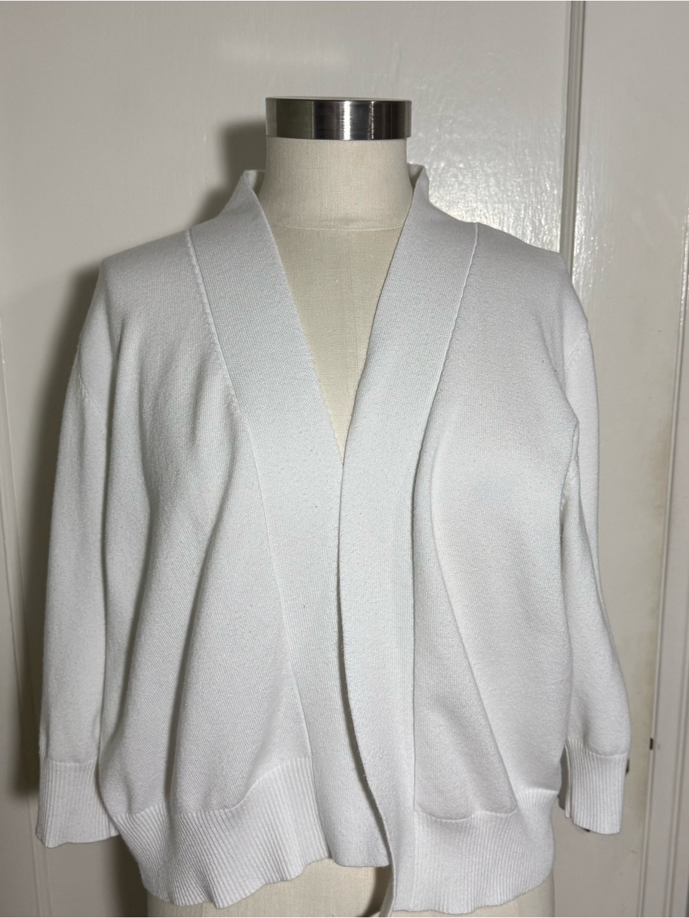 White Open Front Knit Cardigan